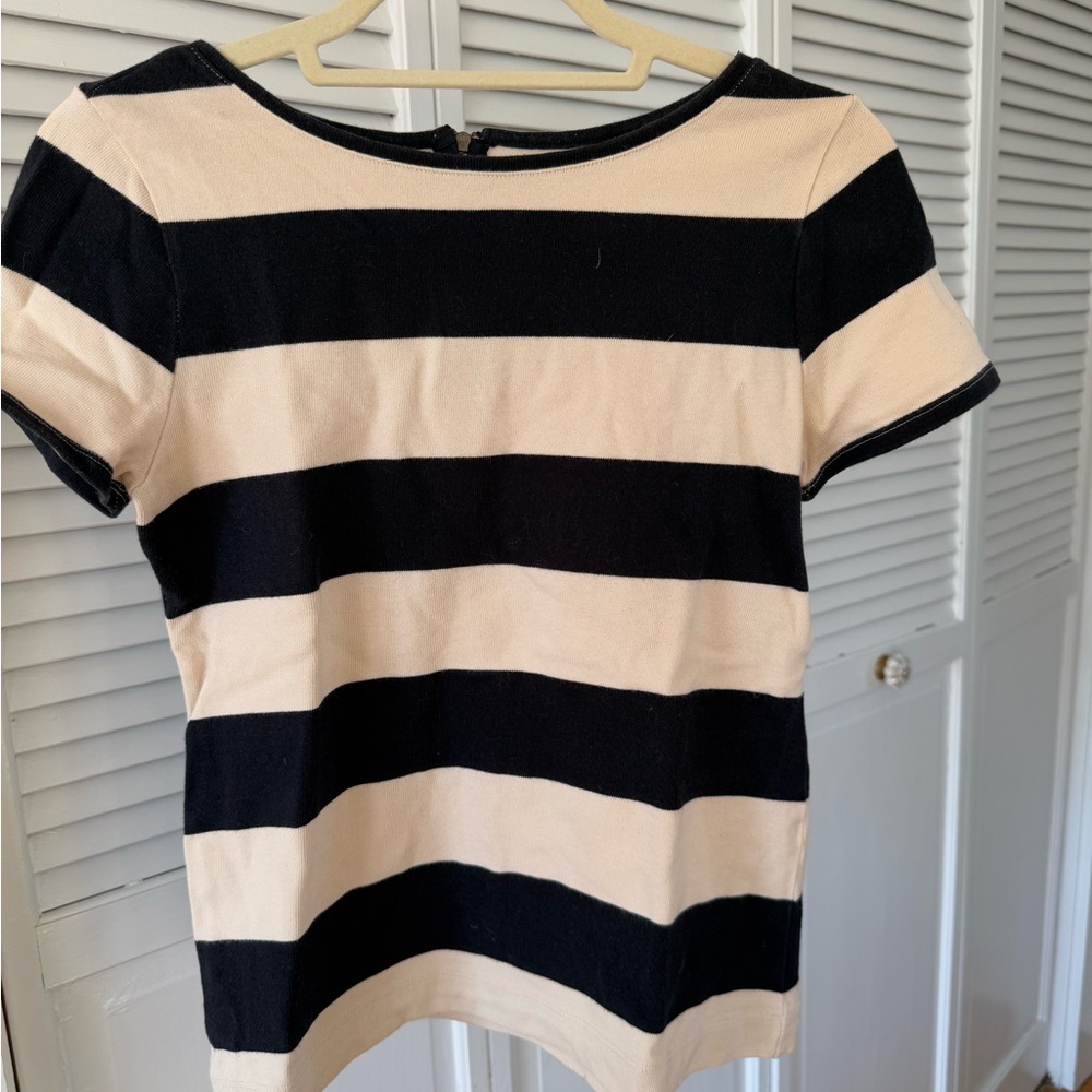 Ann Taylor Black and Cream Striped Short Sleeve Top